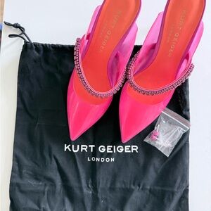 Kurt Geiger Hot Pink Patent Pointed Toe Mules with Crystal Strap